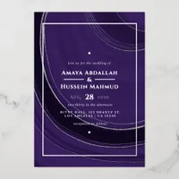 Purple and Silver Agate Wedding Foil Invitation