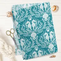 Seahorses Ocean Sea Life Damask Pattern Teal Blue Tissue Paper