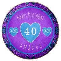 Purple White Blue Geometric Pattern 40th Birthday  Chocolate Covered Oreo