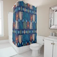 Caribbean Tribal Mudcloth: Festive Blue, Orange Shower Curtain