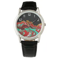 Black, Gold, Burgundy, Marble Art   Watch