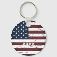 Personalized Patriotic Name USA American Flag Keychain