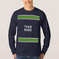 Blue Green White Jersey Team Name Long Sleeve T-Shirt