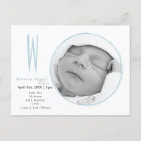 Doodle frame Monogram Blue Baby photo Announcement