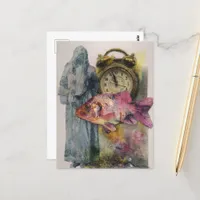 Fish Clock Person Collage Postcard