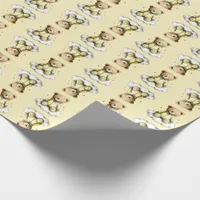 Cute Teddy Bear Yellow PJs Yellow Background Wrapping Paper