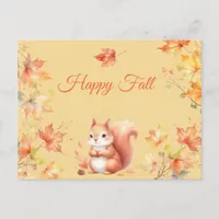 Happy Fall Squirrel in Leaves Postcard