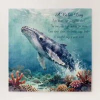 Oceanic Blue Whale Watercolor Coastal Art Jigsaw Puzzle