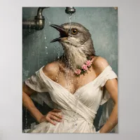 Mockingbird in the Shower Surreal Collage Poster