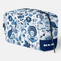 Floral Blue and White Paisley Monogram Personalize Dopp Kit