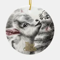 Baby Goat Christmas 7 and YOUR PHOTO Ceramic Ornament