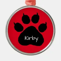 Dog's Name Personalized Paw Print Christmas  Metal Metal Ornament