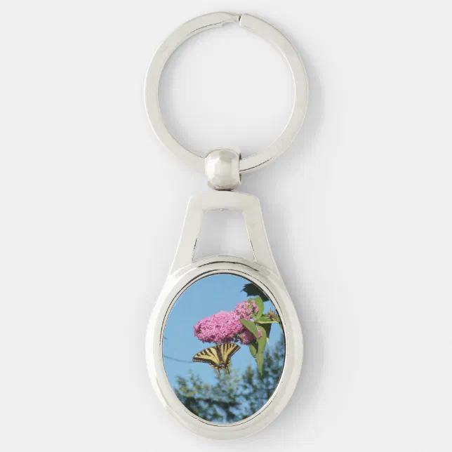 Yellow Tiger Swallowtail on Pink Butterfly Bush Fl Keychain