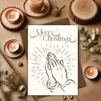 Minimalist Religious Praying Hands Merry Christmas Holiday Card