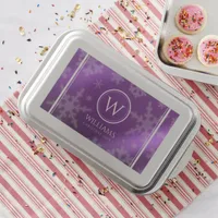 Festive Purple Foil Snowflakes Monogram Name Cake Pan