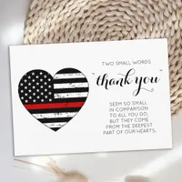 Firefighter Thin Red Line American Flag Heart Thank You Card
