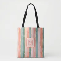 Wide Vertical Stripes Peach Color Block Monogram Tote Bag