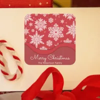 Red Festive White Winter Snowflakes Merry Xmas Square Sticker