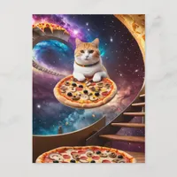 Surreal Cat on a Flying Pizza  Postcard