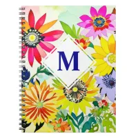 Watercolor Flowers Monogrammed  Notebook