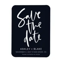 Navy Simple Handwritten Calligraphy Save the Date Magnet