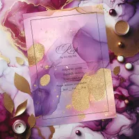 Elegant Purple and Gold Flowing Alcohol Ink RSVP Card