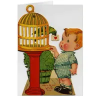 Adorable Valentine Retro Parrot and Kid Cards