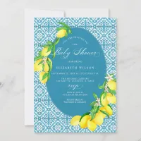 Mediterranean Blue Tiles Lemon Baby Shower Invitation