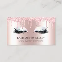 Makeup Artist Lashes Metallic Pink Glitter Drips Business Card