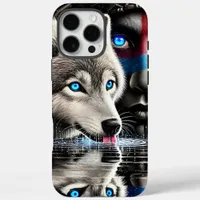 Native Warrior and Wolf Moonlit Reflection iPhone 16 Pro Max Case