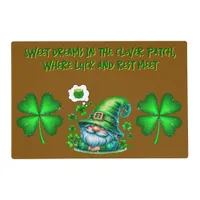 Cute St Patrick's Gnome Sleeping on brown | Placemat