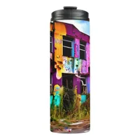 Pink and Purple Graffiti Art | Abandoned Building  Thermal Tumbler