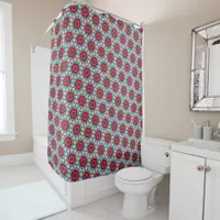 Red Blue Flower Geometric Abstract Shower Curtain