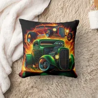 Vintage hot rods in a fiery display at dusk throw pillow