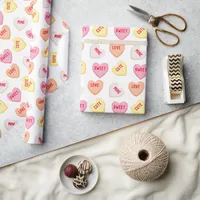 Cute candy hearts editable text pink orange yellow wrapping paper