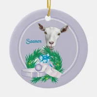 Saanen Goat Wreath Holiday Ornament