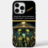 Aliens Gather by Golden Spaceship at Area 51 iPhone 16 Pro Max Case