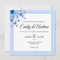 Blue Wildflower Floral Watercolor Square Wedding Invitation