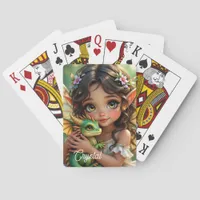 Brown Eyed Elven Fairy and Dragon Personalized Poker Cards
