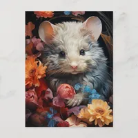 Fantasy Fluffy Mouse in the Flowers Postcard