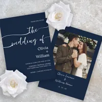 Navy Minimalist Script Wedding Invitation