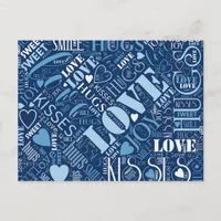 Hugs and Kisses Word Cloud Blue ID286 Postcard