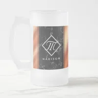 Elegant Black Marble & Bronze Foil Monogram Frosted Glass Beer Mug