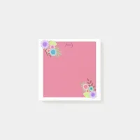 Cute Girly Pastel Flowers & Foliage Personalized Post-it Notes