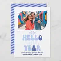 Frosted Sky Hello New Year Blue Retro Photo Holiday Card