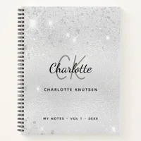 Silver glitter monogram name notebook