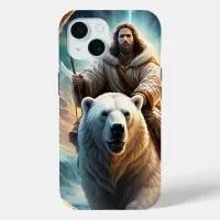 (AI Generated ) Jesus on a polar bear  iPhone 15 Case