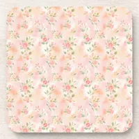 Abstract Watercolor Small Peach Pink Flowers Beverage Coaster