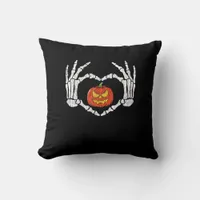 Vintage Skeleton Hands Heart Pumpkin Autumn Hallow Throw Pillow