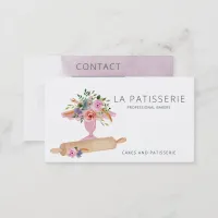 Modern Pink Watercolor Floral Bakery Pastry Chef Business Card